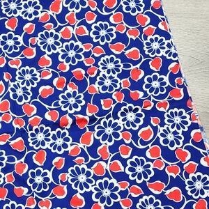 Cotton Twill Big Red White Flowers and Navy Fabric Sewing Material
